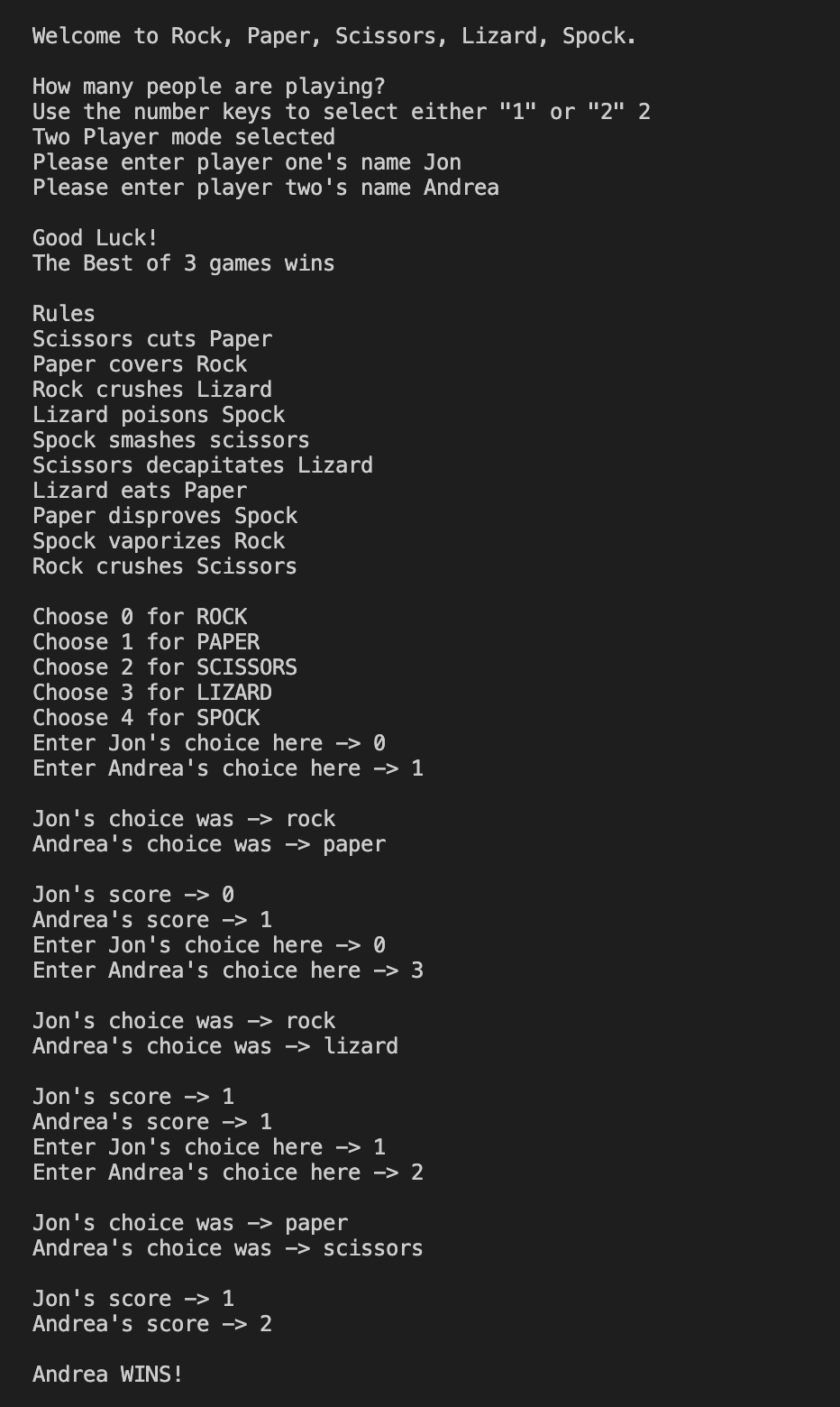 Rock paper scissors lizard spock project